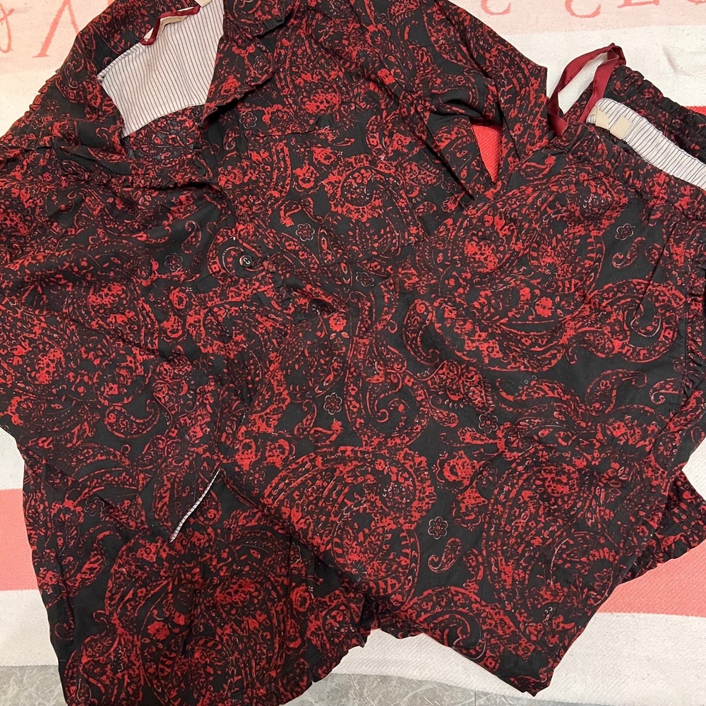 Soft Surroundings Night Divine Flannel Long Sleeve Red Paisley Cotton PJ Sz L - Picture 2 of 7